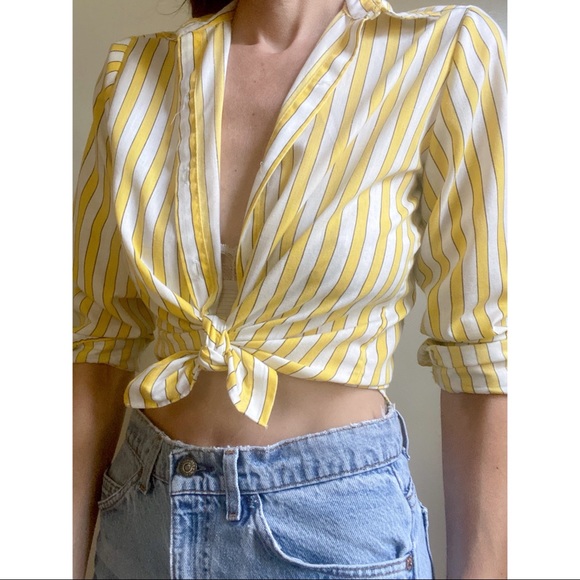Vintage Canary Stripe Cotton Blouse - Picture 2 of 10